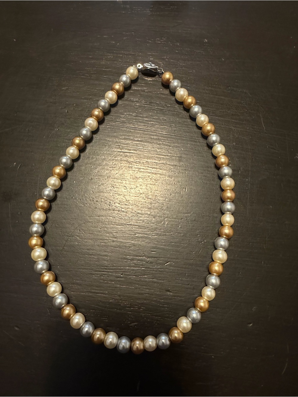 Two-Tone Gold & Silver Pearl Strand Necklace